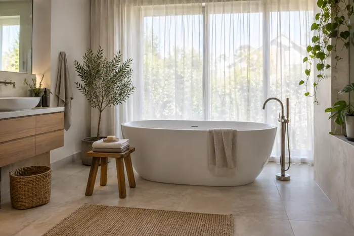 Freistehende Wanne am Fenster